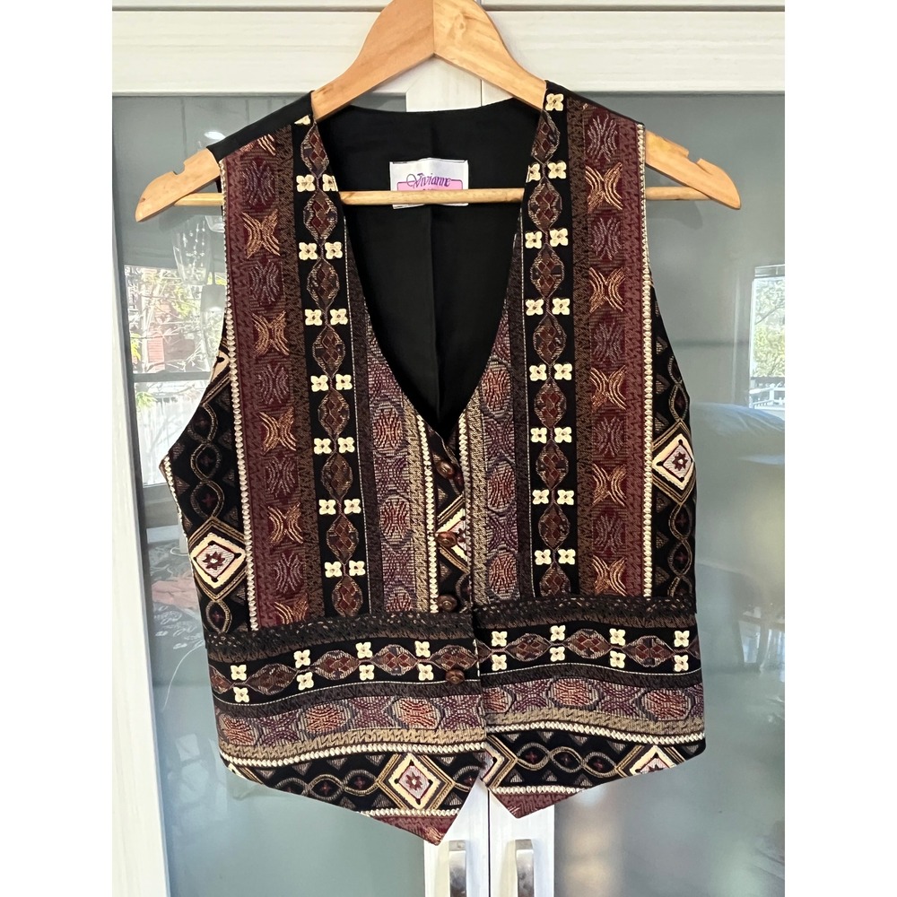 Vivianne Petites Vintage Tapestry Vest Multi Color Geometric Waistcoat Size 6